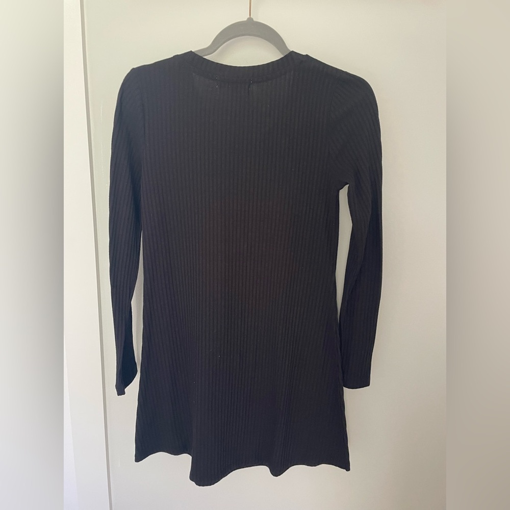 Pink Rose Black Ribbed Long Sleeve Mini Dress - Picture 3 of 5